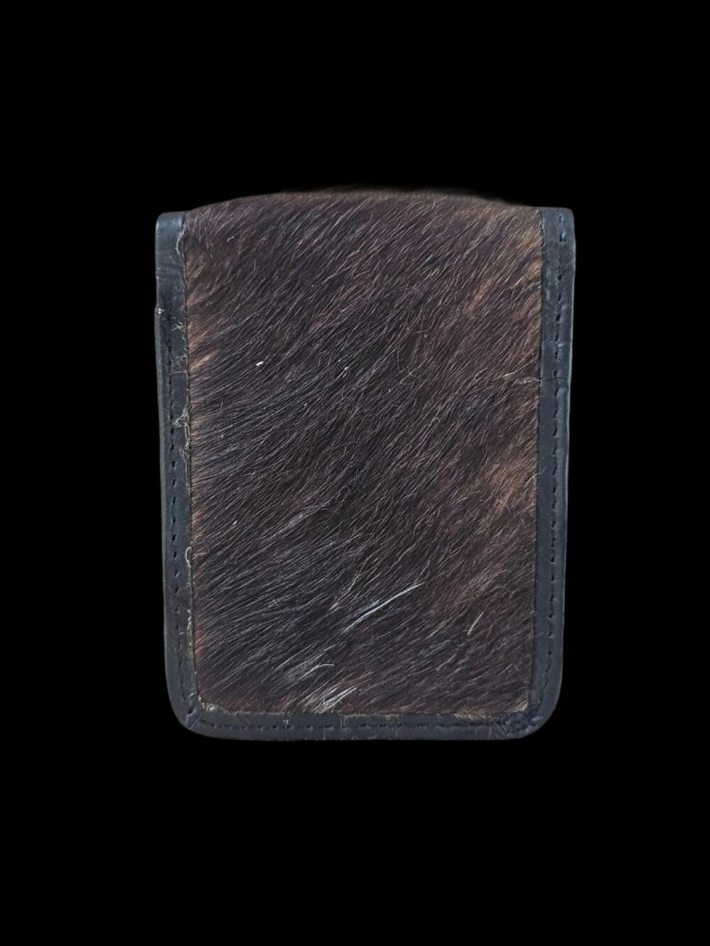Fur Billfold Wallet Black Genuine Leather Real Fur Hair Cardholder Handmade